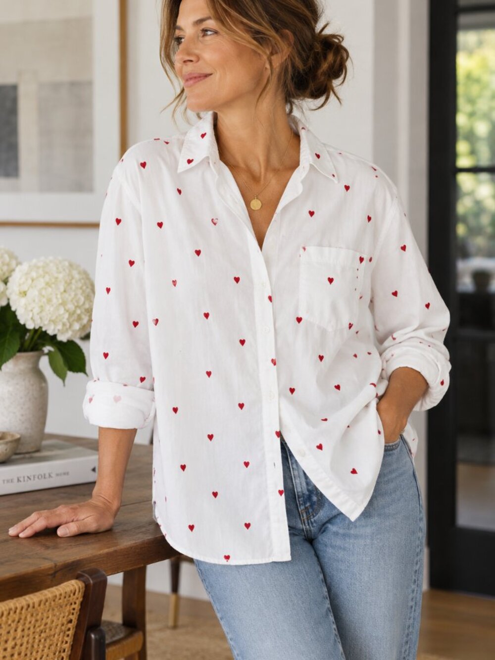 In February 100% Cotton Embroidered Oversized Heart Shirt Size L PTP25